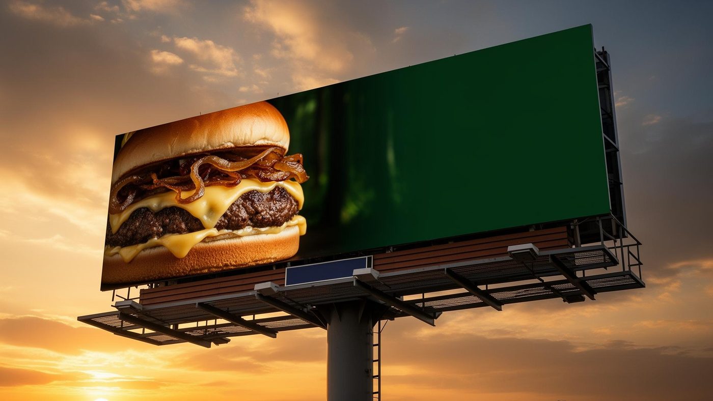 Highway billboard with burger