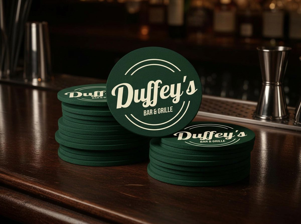 Duffey's branded coasters mockup