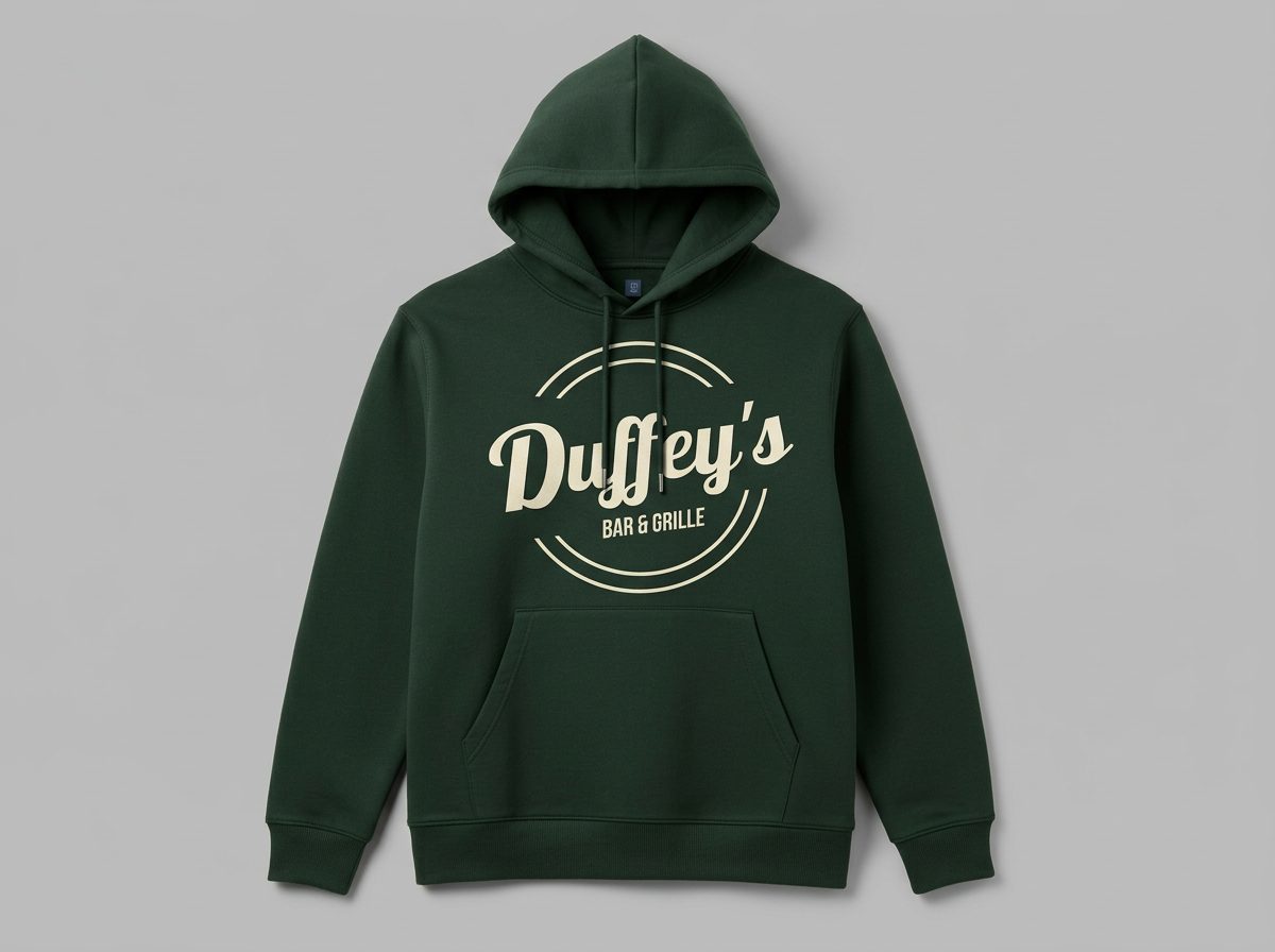 Duffey's branded hoodie — full logo