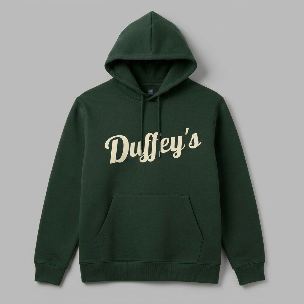 Duffey's hoodie — wordmark only