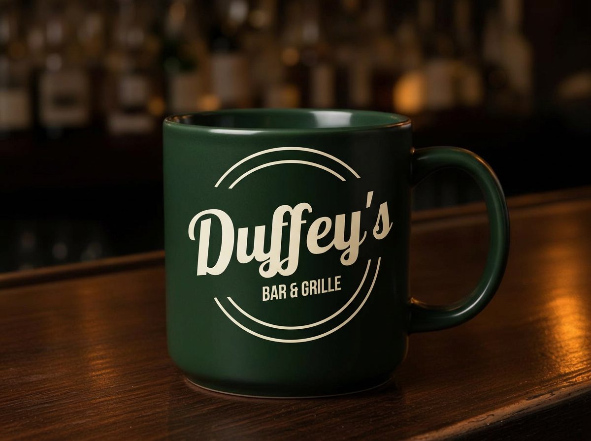 Duffey's branded coffee mug mockup